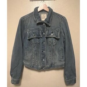 Free People FP309‎ Heart Metal Studded Denim Jacket Cropped Western Women's Sz M